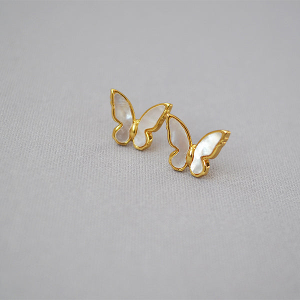 Mother-of-Pearl & Butterfly Stud 18K Gold Earrings